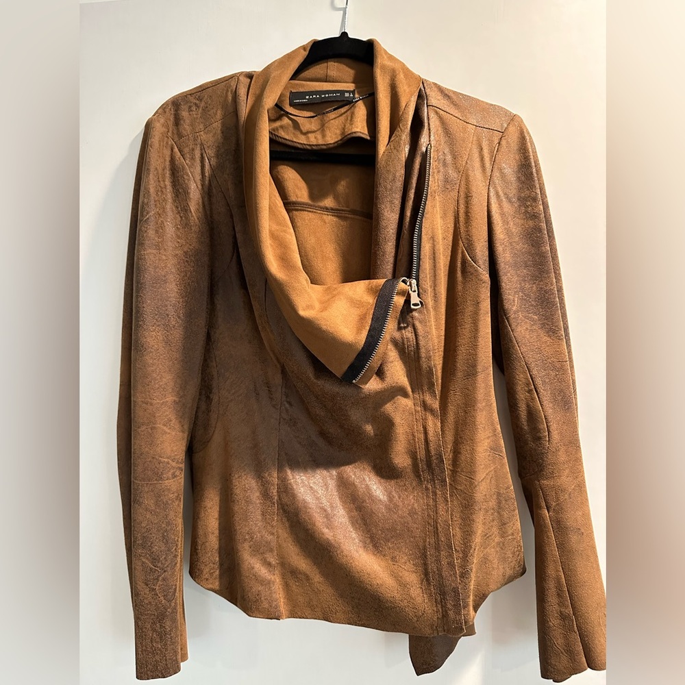 Zara Soft Faux Leather Drapey Moto Jacket